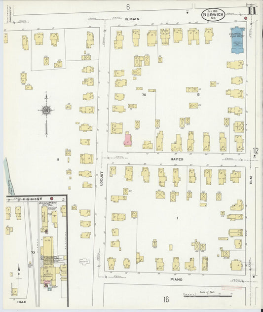 Sanborn Fire Insurance Map from Norwich, Chenango County, New York (1910), Sheet #0011 - Historic Sanborn Fire Insurance Map Print, vintage old map wall art, antique decor, genealogy gift, New York New York map