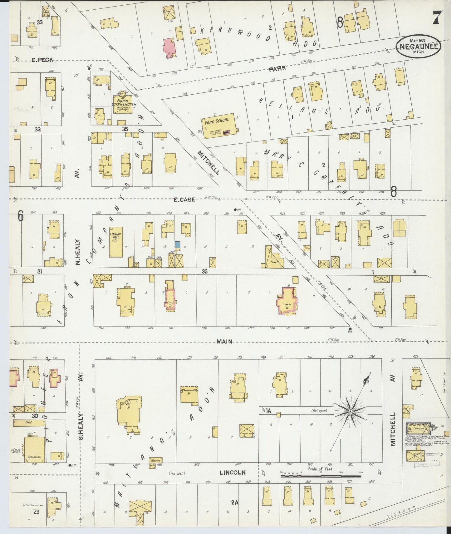 Sanborn Fire Insurance Map from Negaunee, Marquette County, Michigan (1902), Sheet #0007 - Complete Map Set gallery image, historic Sanborn map, vintage wall art, Michigan Michigan