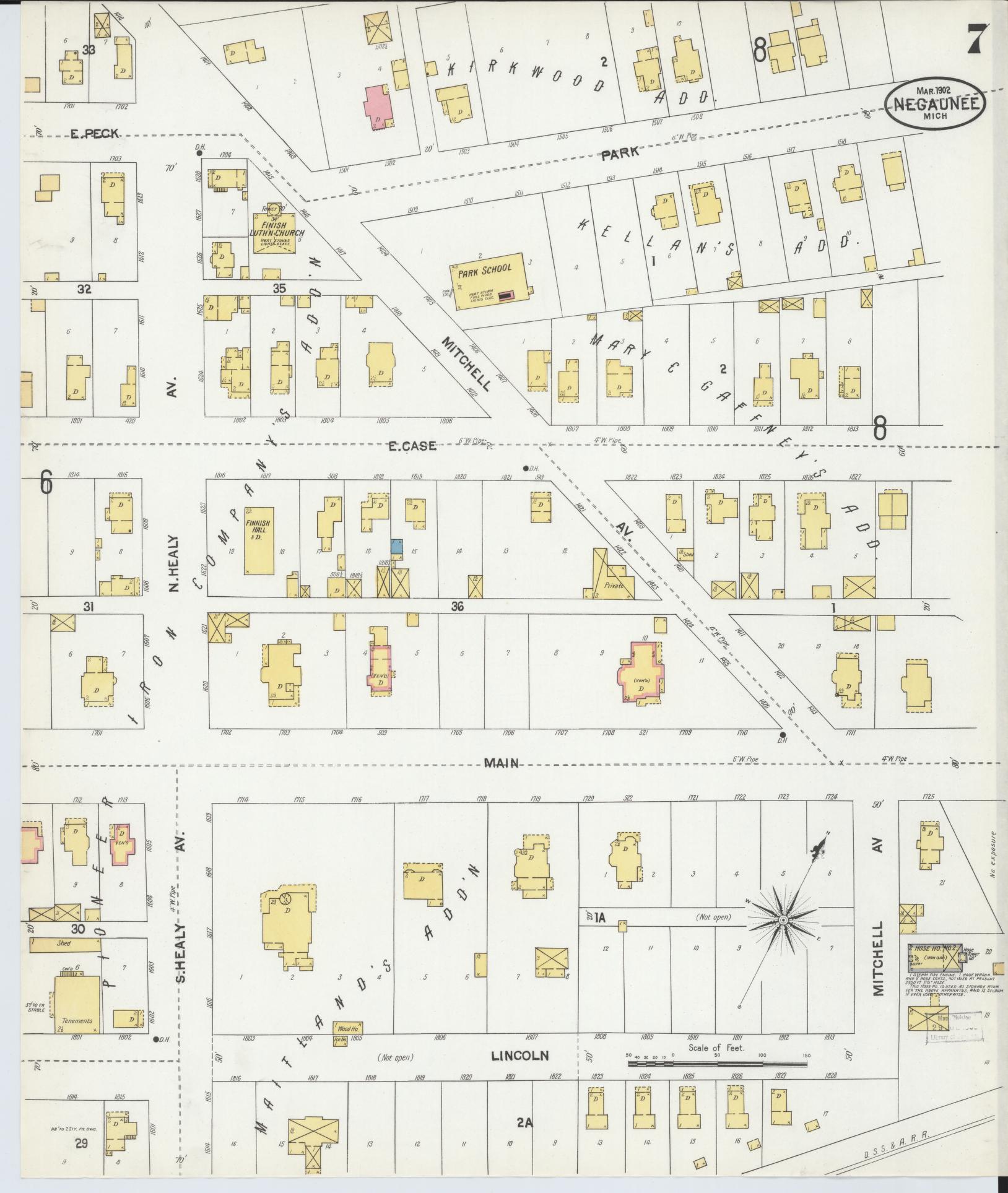 Sanborn Fire Insurance Map from Negaunee, Marquette County, Michigan (1902), Sheet #0007 - Complete Map Set gallery image, historic Sanborn map, vintage wall art, Michigan Michigan