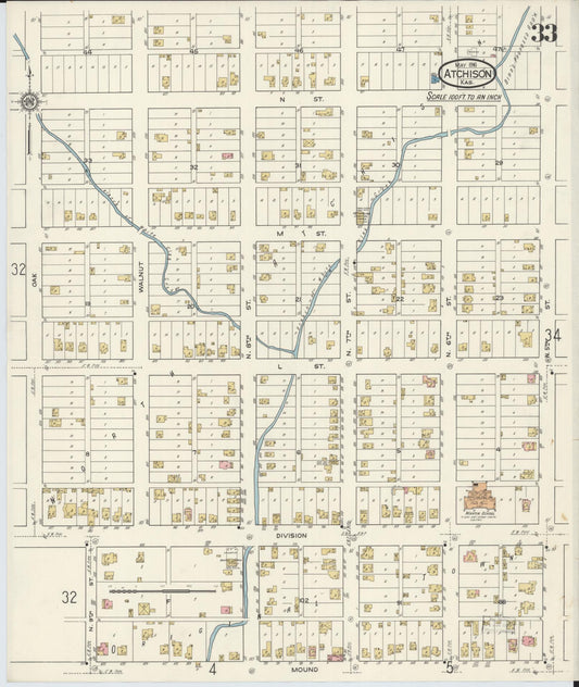 Sanborn Fire Insurance Map from Atchison, Atchison County, Kansas (1916), Sheet #0033 - Historic Sanborn Fire Insurance Map Print, vintage old map wall art, antique decor, genealogy gift, Kansas Kansas map