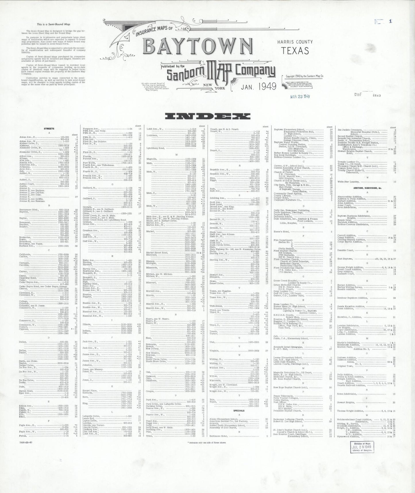 Sanborn Fire Insurance Map from Baytown, Harris County, Texas. (1949) – Historic Sanborn Fire Insurance Map Print