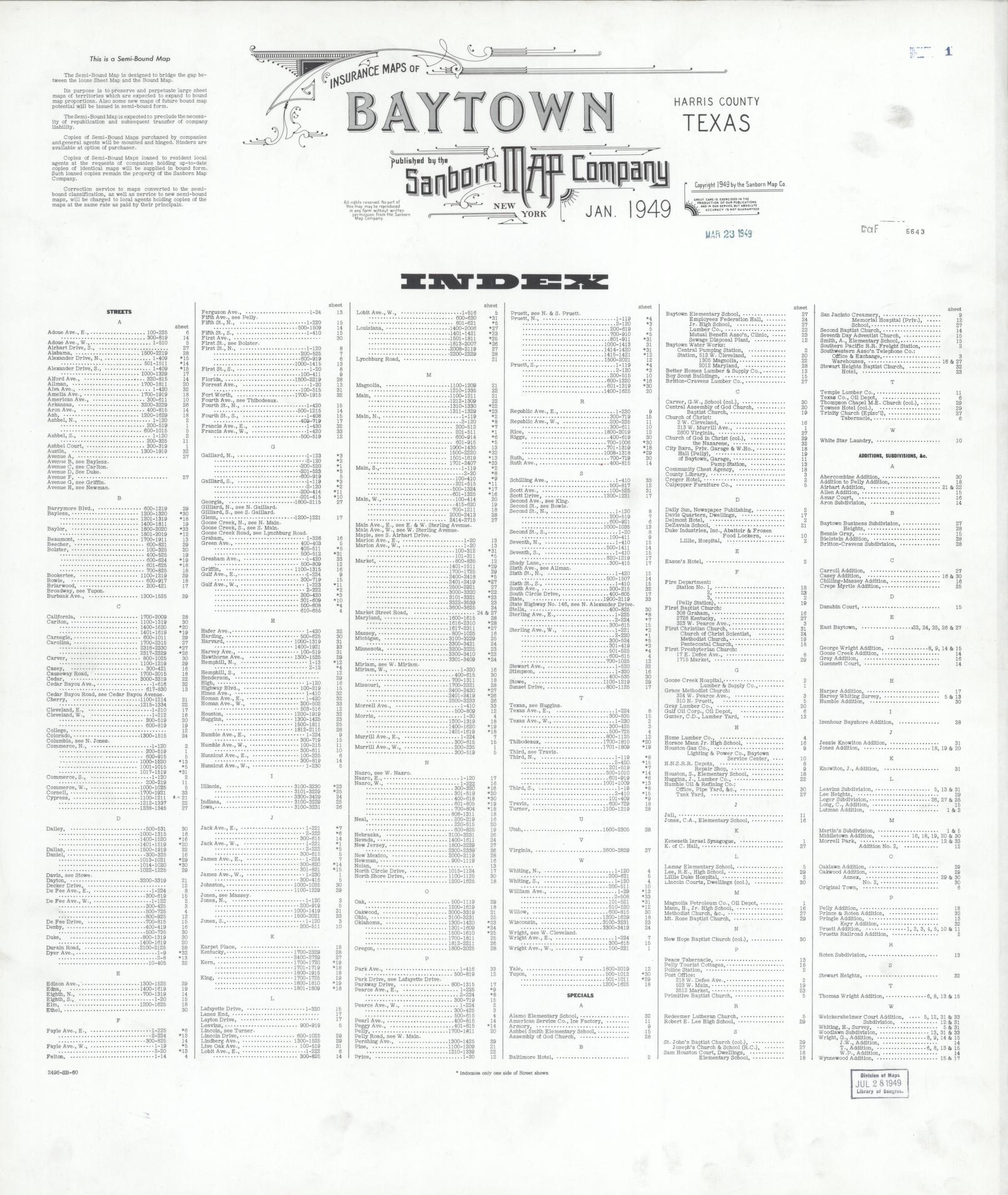 Sanborn Fire Insurance Map from Baytown, Harris County, Texas. (1949) – Historic Sanborn Fire Insurance Map Print