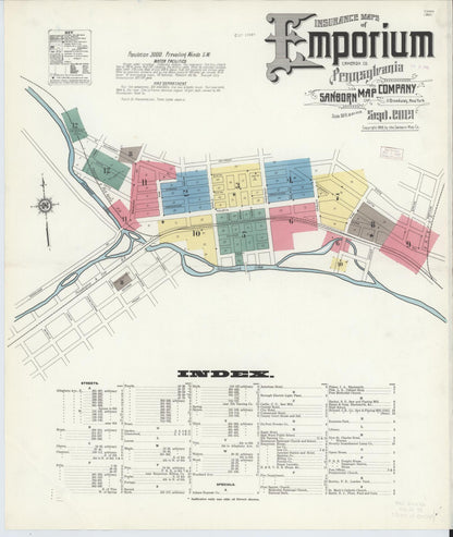 Sanborn Fire Insurance Map from Emporium, Cameron County, Pennsylvania (1909), Sheet #0001 - Complete Map Set gallery image, historic Sanborn map, vintage wall art, Pennsylvania Pennsylvania