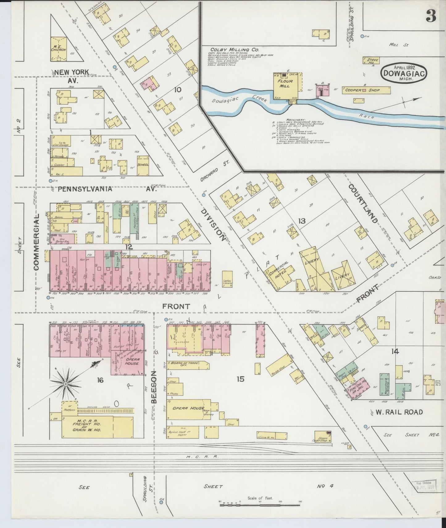 Sanborn Fire Insurance Map from Dowagiac, Cass County, Michigan (1892), Sheet #0003 - Complete Map Set gallery image, historic Sanborn map, vintage wall art, Michigan Michigan