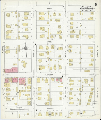 Sanborn Fire Insurance Map from Poplar Bluff, Butler County, Missouri (1917), Sheet #0008 - Complete Map Set gallery image, historic Sanborn map, vintage wall art, Missouri Missouri