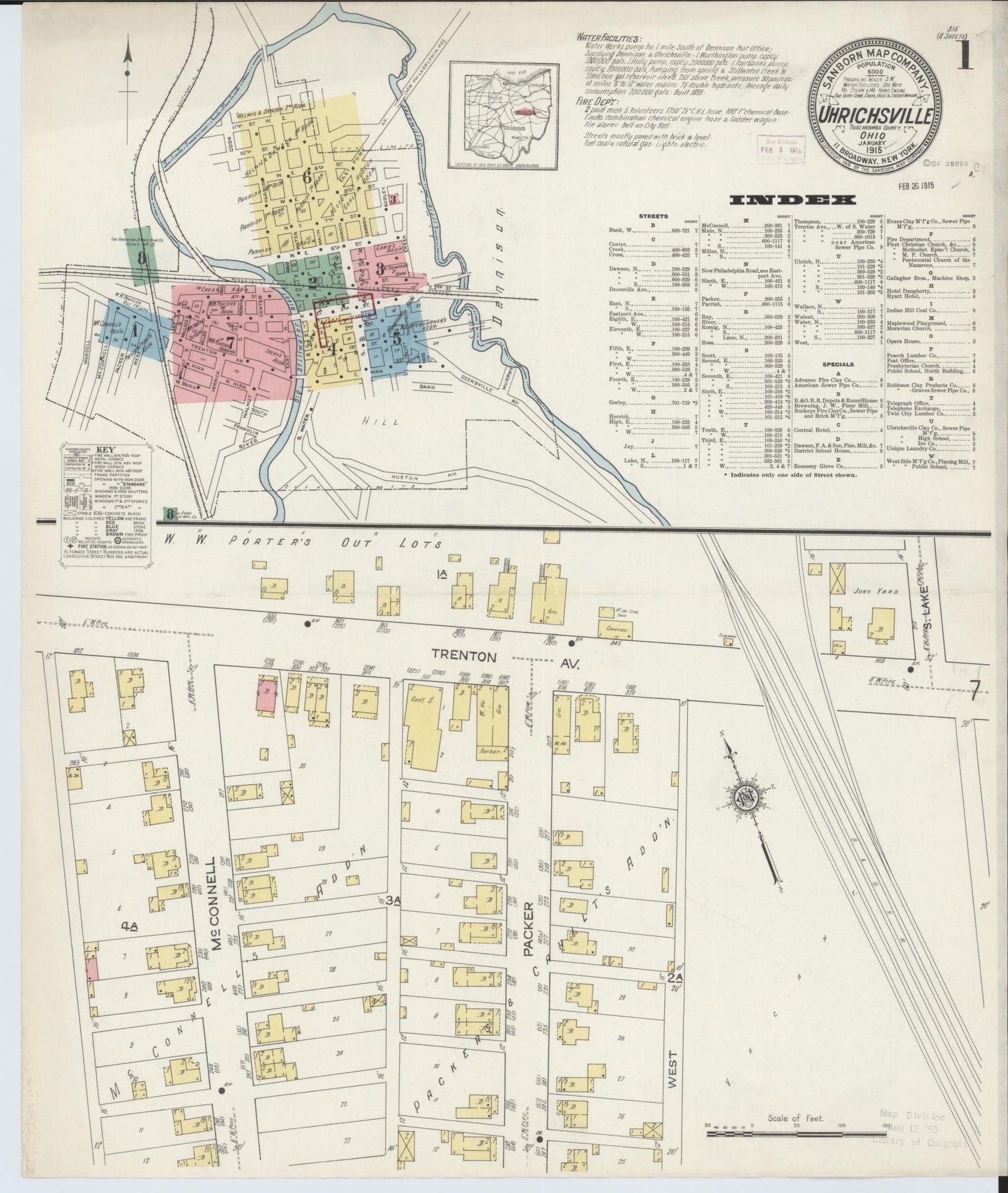 Sanborn Fire Insurance Map from Uhrichsville, Tuscarawas County, Ohio (1915), Sheet #0001 - Historic Sanborn Fire Insurance Map Print, vintage old map wall art, antique decor, genealogy gift, Ohio Ohio map