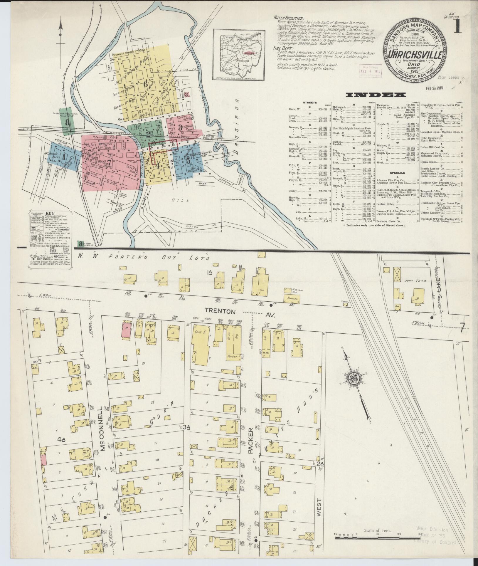 Sanborn Fire Insurance Map from Uhrichsville, Tuscarawas County, Ohio (1915), Sheet #0001 - Historic Sanborn Fire Insurance Map Print, vintage old map wall art, antique decor, genealogy gift, Ohio Ohio map