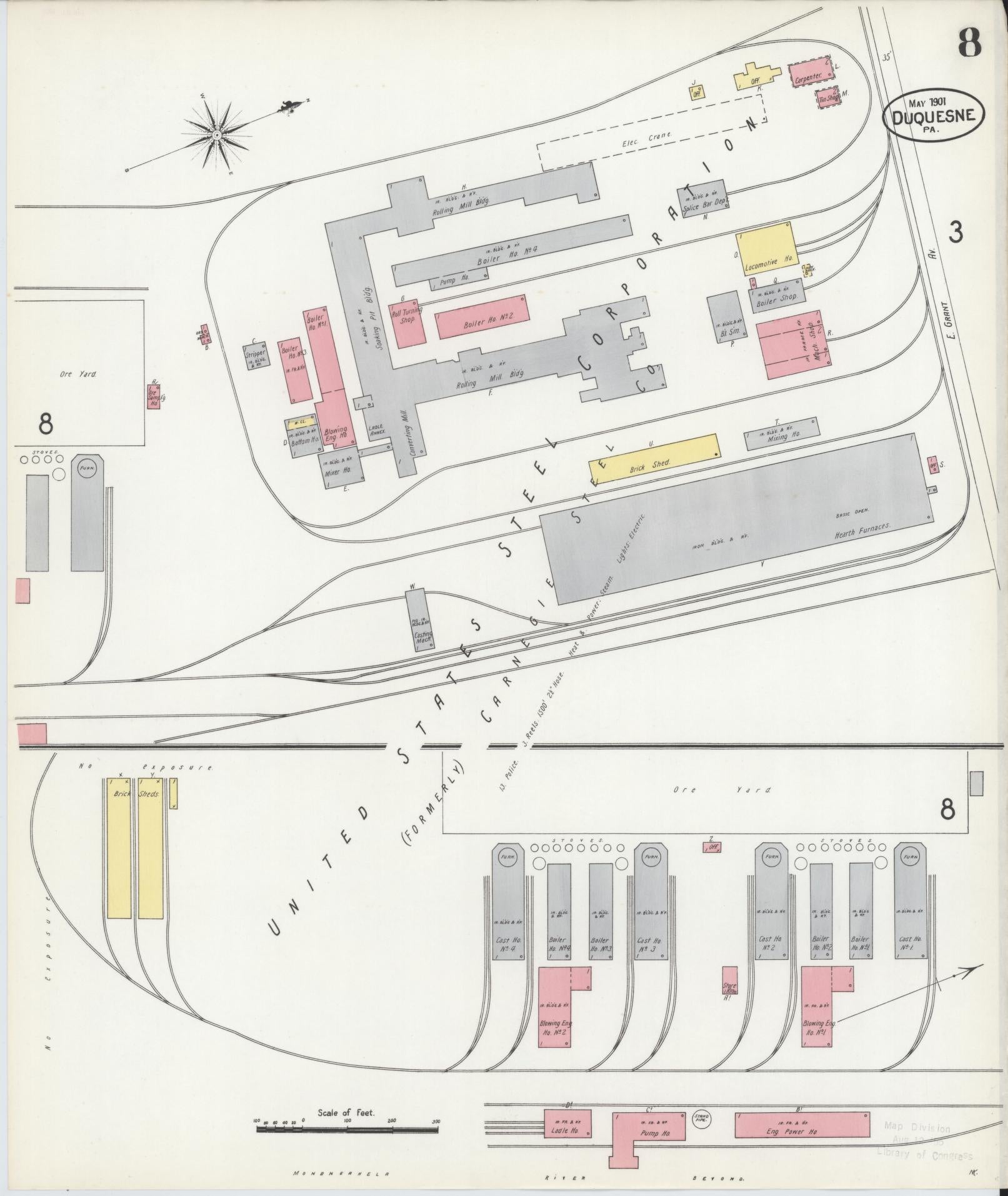 Sanborn Fire Insurance Map from Duquesne, Allegheny County, Pennsylvania (1901), Sheet #0008 - Historic Sanborn Fire Insurance Map Print, vintage old map wall art, antique decor, genealogy gift, Pennsylvania Pennsylvania map