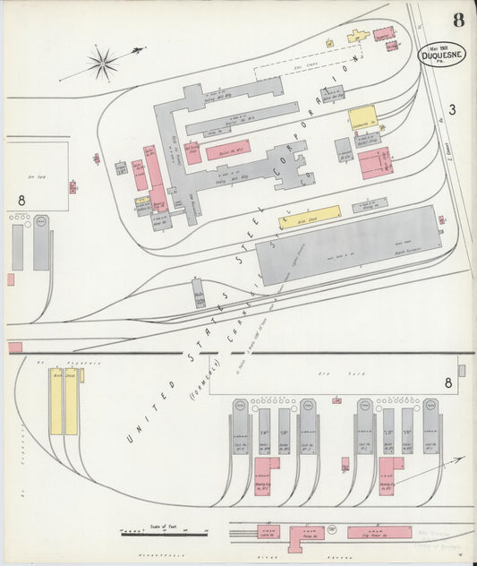 Sanborn Fire Insurance Map from Duquesne, Allegheny County, Pennsylvania (1901), Sheet #0008 - Historic Sanborn Fire Insurance Map Print, vintage old map wall art, antique decor, genealogy gift, Pennsylvania Pennsylvania map