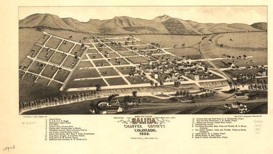 Bird's eye view of Salida, Chaffee County, Colorado. 1882. (1882) – Historic Bird’s-Eye View Panorama Print