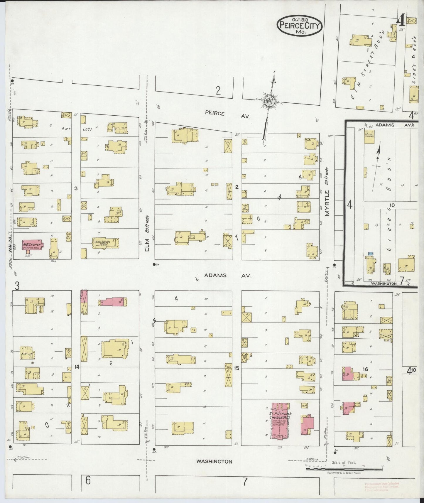 Sanborn Fire Insurance Map from Pierce City, Lawrence County, Missouri (1918), Sheet #0004 - Complete Map Set gallery image, historic Sanborn map, vintage wall art, Missouri Missouri