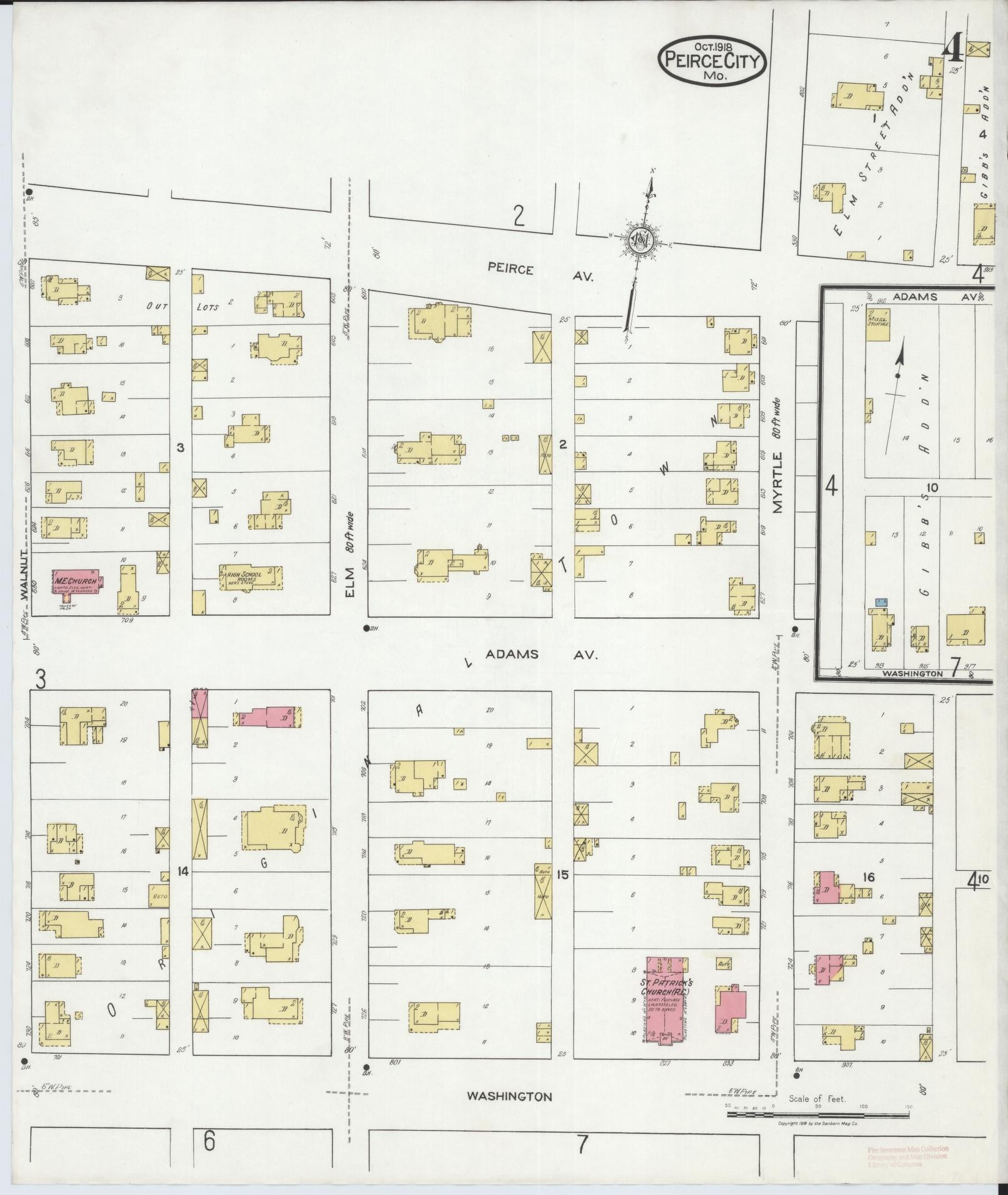 Sanborn Fire Insurance Map from Pierce City, Lawrence County, Missouri (1918), Sheet #0004 - Complete Map Set gallery image, historic Sanborn map, vintage wall art, Missouri Missouri