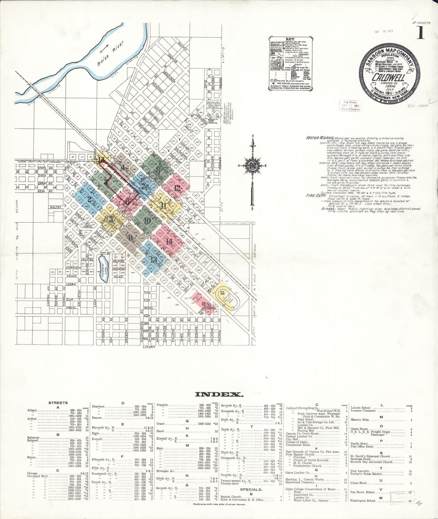 Sanborn Fire Insurance Map from Caldwell, Canyon County, Idaho (1911), Sheet #0001 - Complete Map Set gallery image, historic Sanborn map, vintage wall art, Idaho Idaho