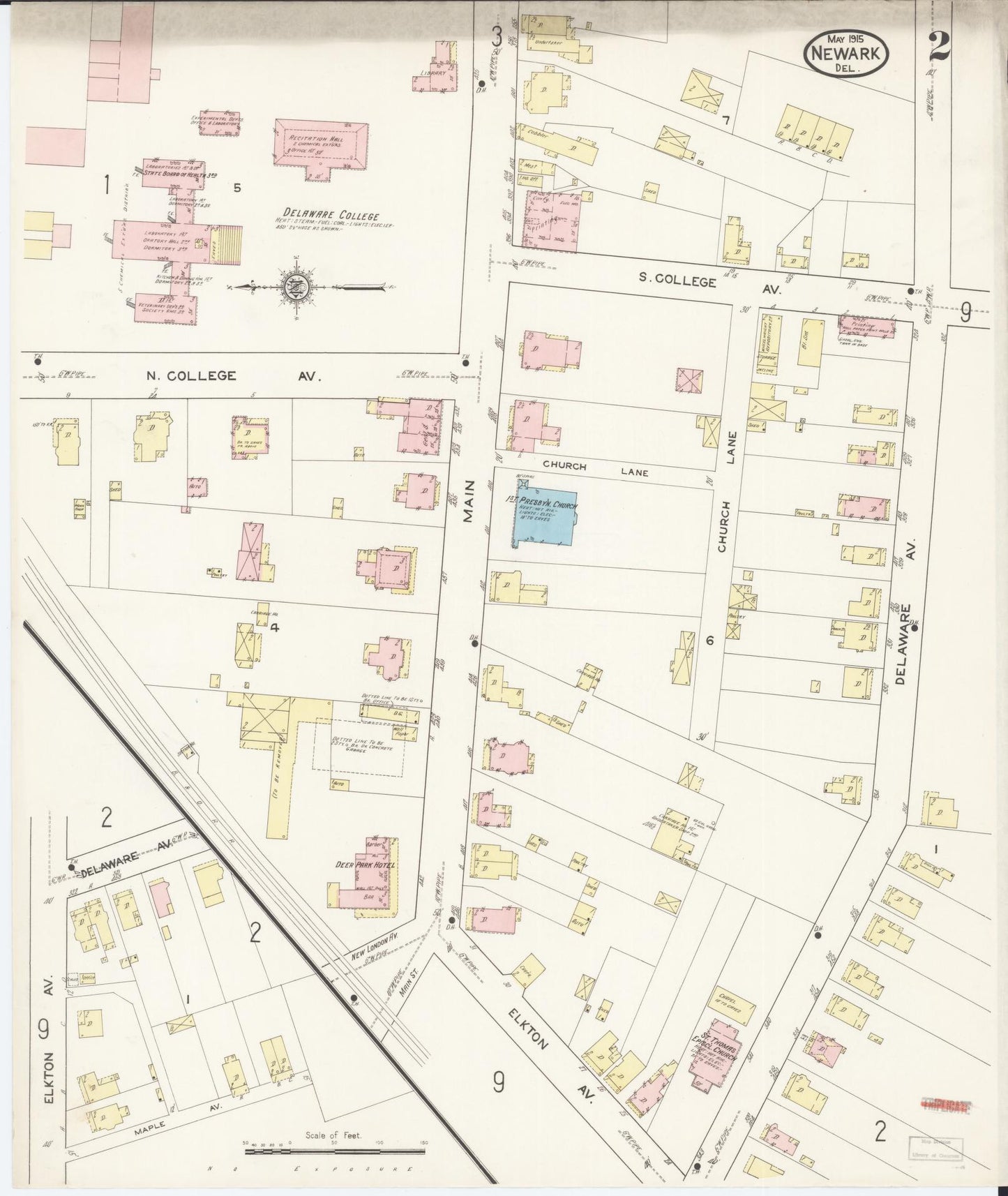 Sanborn Fire Insurance Map from Newark, New Castle County, Delaware (1915), Sheet #0002 - Complete Map Set gallery image, historic Sanborn map, vintage wall art, Delaware Delaware