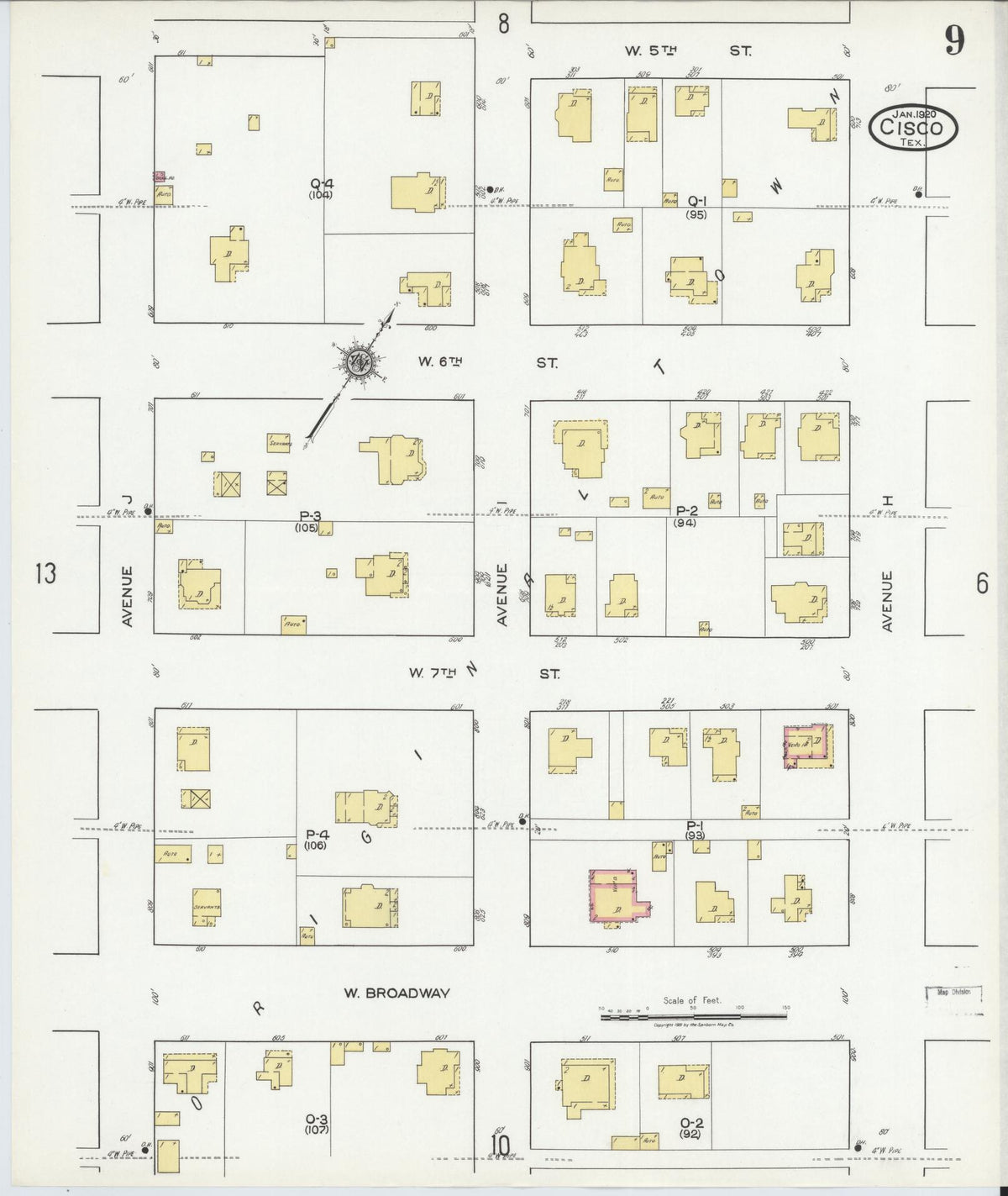 Sanborn Fire Insurance Map from Cisco, Eastland County, Texas (1920), Sheet #0009 - Historic Sanborn Fire Insurance Map Print, vintage old map wall art, antique decor, genealogy gift, Texas Texas map