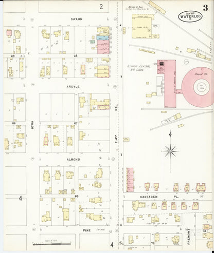 Sanborn Fire Insurance Map from Waterloo, Black Hawk County, Iowa (1897), Sheet #0003 - Historic Sanborn Fire Insurance Map Print, vintage old map wall art