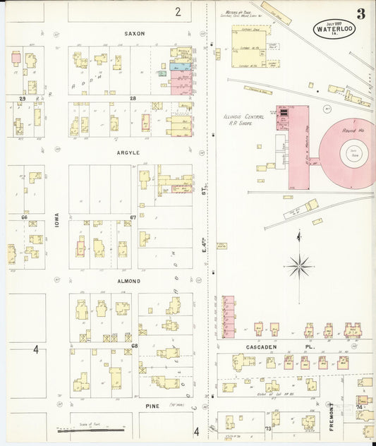Sanborn Fire Insurance Map from Waterloo, Black Hawk County, Iowa (1897), Sheet #0003 - Historic Sanborn Fire Insurance Map Print, vintage old map wall art