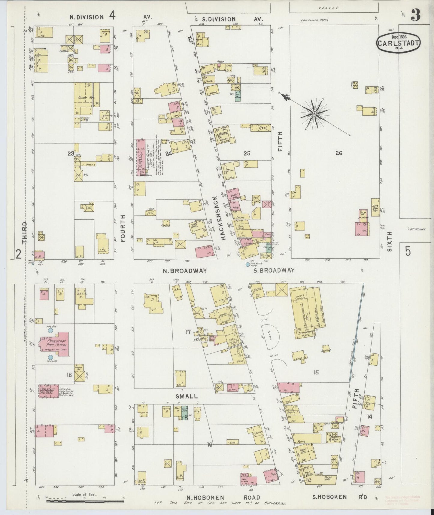 Sanborn Fire Insurance Map from Carlstadt, Bergen County, New Jersey (1896), Sheet #0003 - Historic Sanborn Fire Insurance Map Print, vintage old map wall art, antique decor, genealogy gift, New Jersey New Jersey map