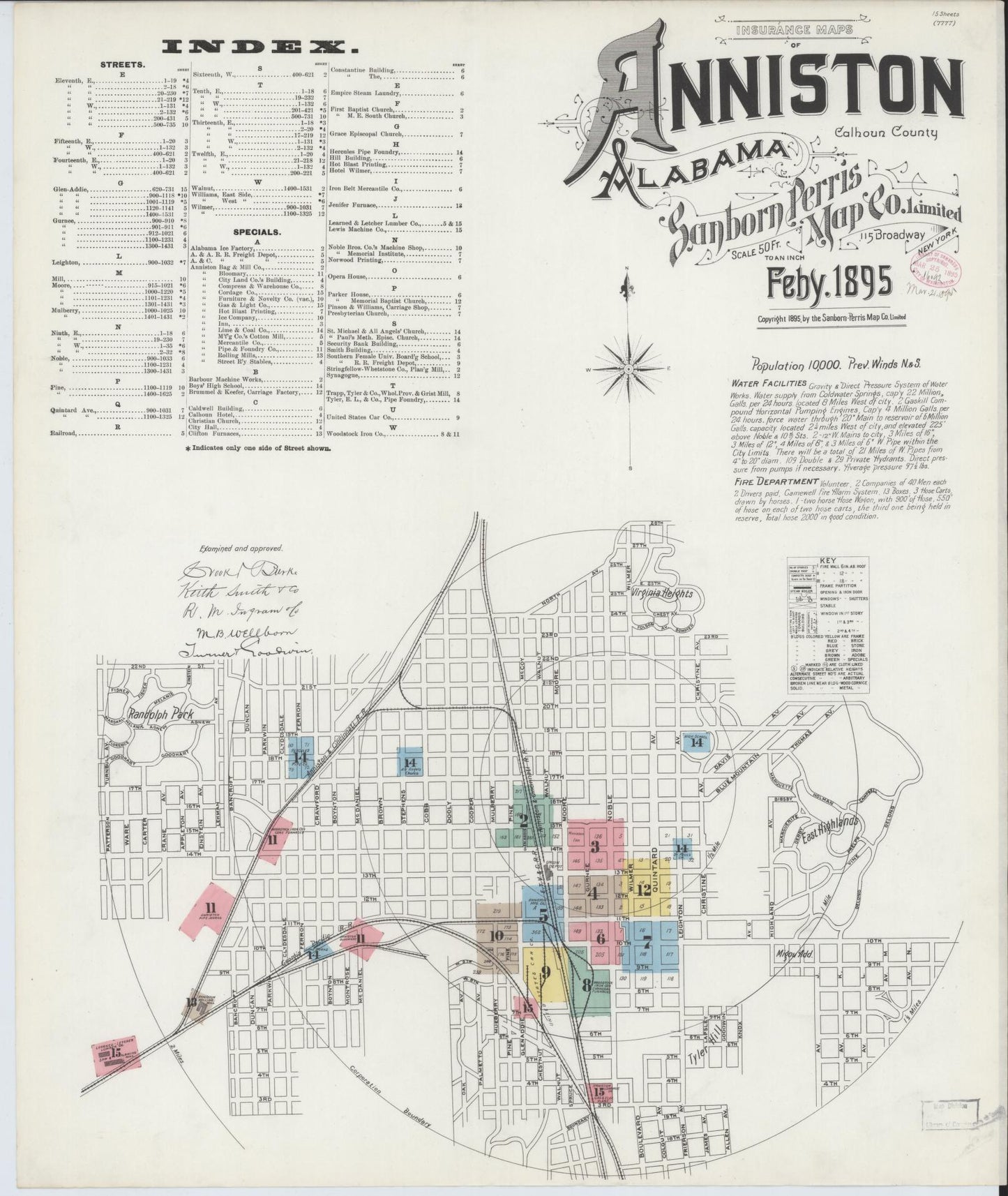 Sanborn Fire Insurance Map from Anniston, Calhoun County, Alabama (1895), Sheet #0001 - Historic Sanborn Fire Insurance Map Print, vintage old map wall art, antique decor, genealogy gift, Alabama Alabama map