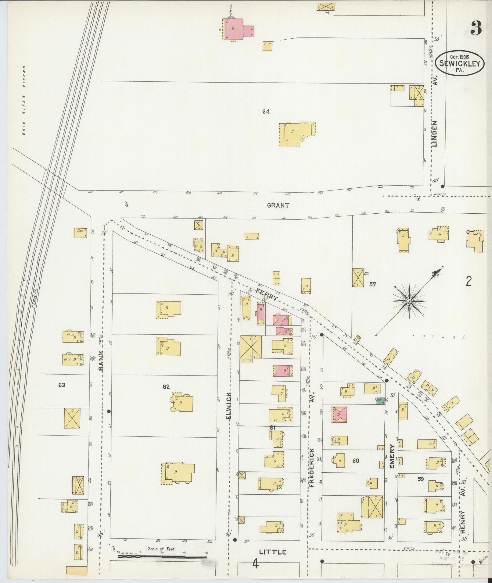 Sanborn Fire Insurance Map from Sewickley, Allegheny County, Pennsylvania (1905), Sheet #0003 - Complete Map Set gallery image, historic Sanborn map, vintage wall art, Pennsylvania Pennsylvania