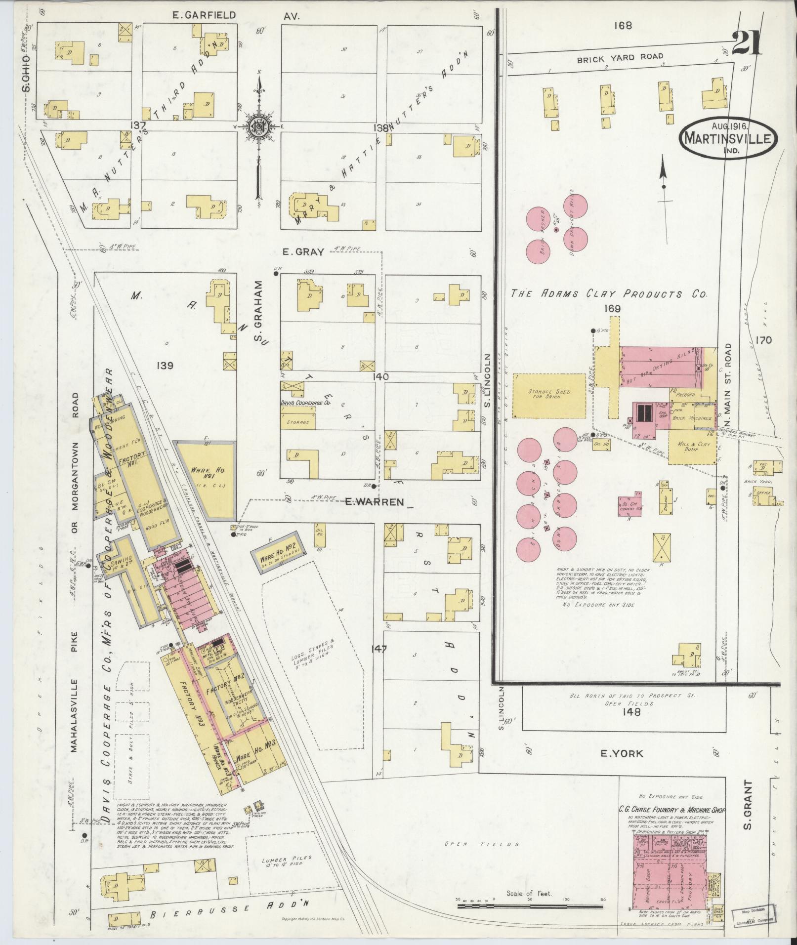 Sanborn Fire Insurance Map from Martinsville, Morgan County, Indiana (1916), Sheet #0021 - Complete Map Set gallery image, historic Sanborn map, vintage wall art, Indiana Indiana