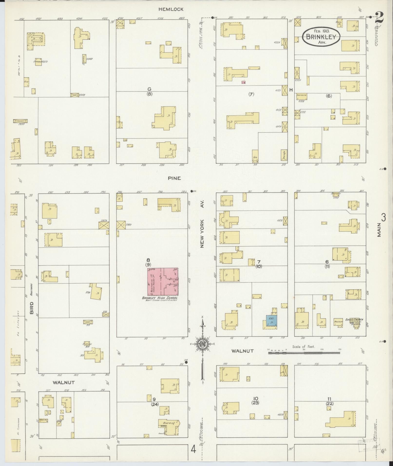 Sanborn Fire Insurance Map from Brinkley, Monroe County, Arkansas (1913), Sheet #0002 - Complete Map Set gallery image, historic Sanborn map, vintage wall art, Arkansas Arkansas