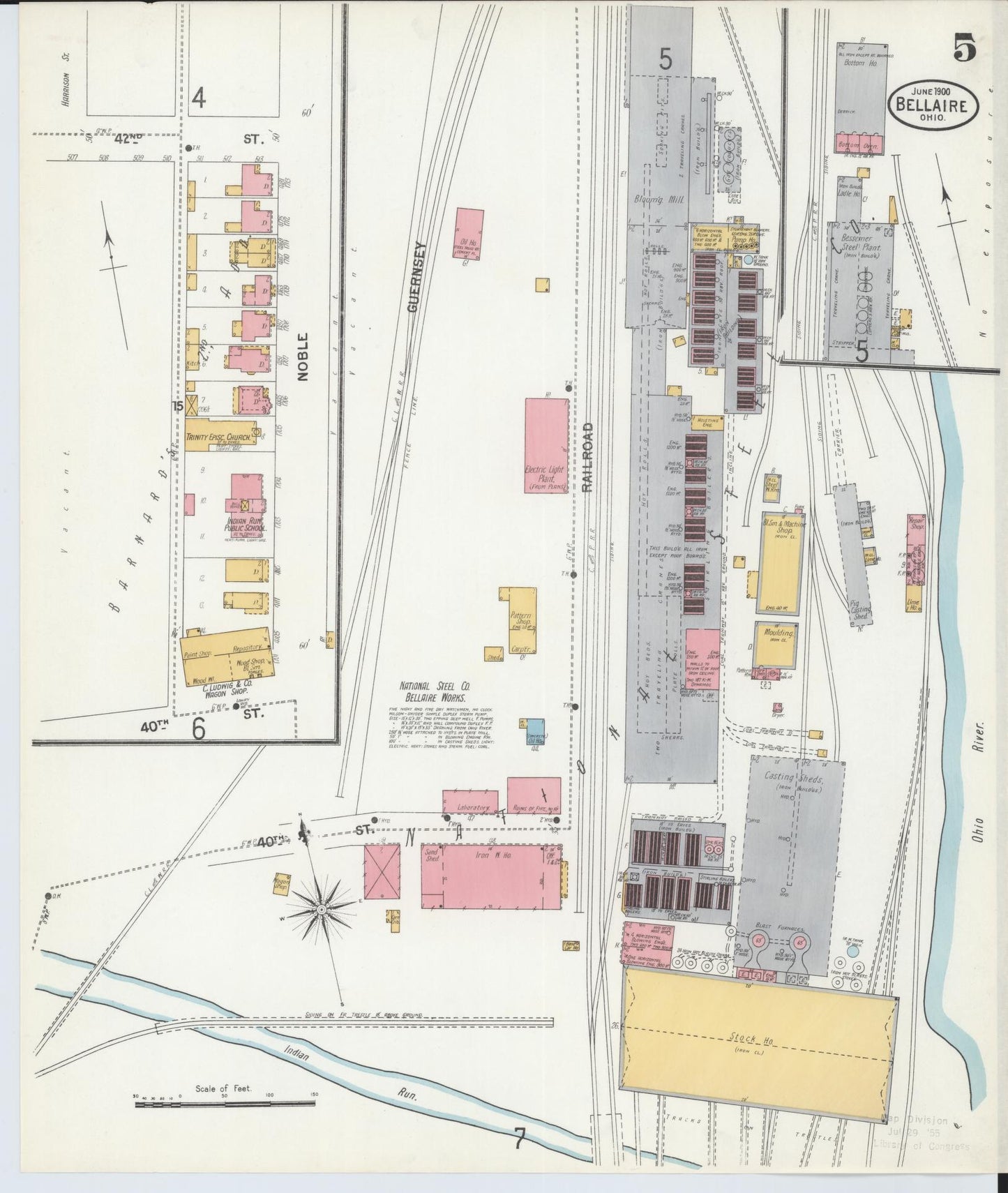 Sanborn Fire Insurance Map from Bellaire, Belmont County, Ohio (1900), Sheet #0005 - Historic Sanborn Fire Insurance Map Print, vintage old map wall art, antique decor, genealogy gift, Ohio Ohio map