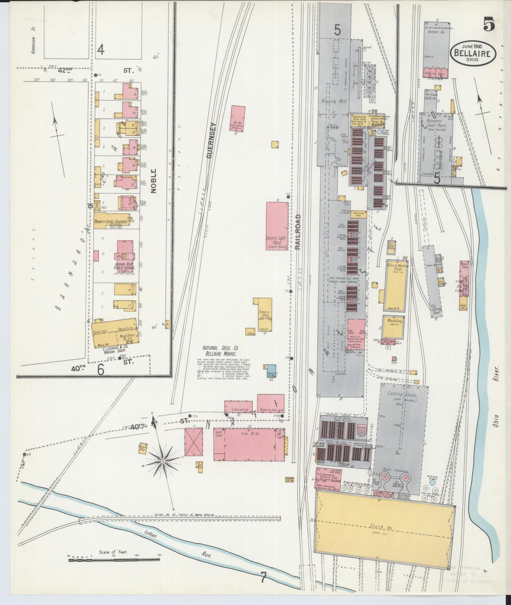 Sanborn Fire Insurance Map from Bellaire, Belmont County, Ohio (1900), Sheet #0005 - Historic Sanborn Fire Insurance Map Print, vintage old map wall art, antique decor, genealogy gift, Ohio Ohio map