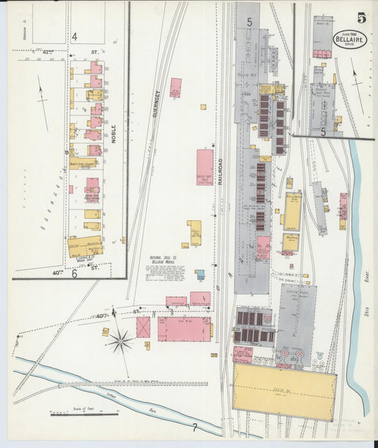 Sanborn Fire Insurance Map from Bellaire, Belmont County, Ohio (1900), Sheet #0005 - Historic Sanborn Fire Insurance Map Print, vintage old map wall art, antique decor, genealogy gift, Ohio Ohio map