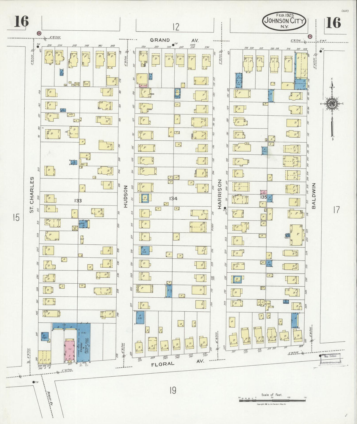 Sanborn Fire Insurance Map from Johnson City, Broome County, New York (1925), Sheet #0016 - Complete Map Set gallery image, historic Sanborn map, vintage wall art, New York New York