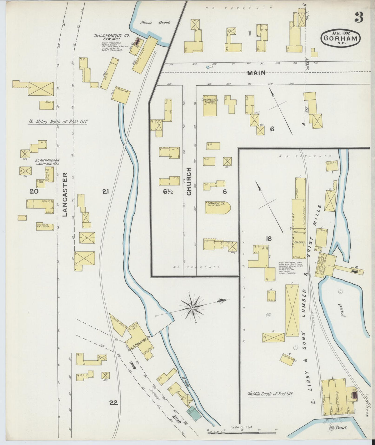 Sanborn Fire Insurance Map from Gorham, Coos County, New Hampshire (1892), Sheet #0003 - Complete Map Set gallery image, historic Sanborn map, vintage wall art, New Hampshire New Hampshire
