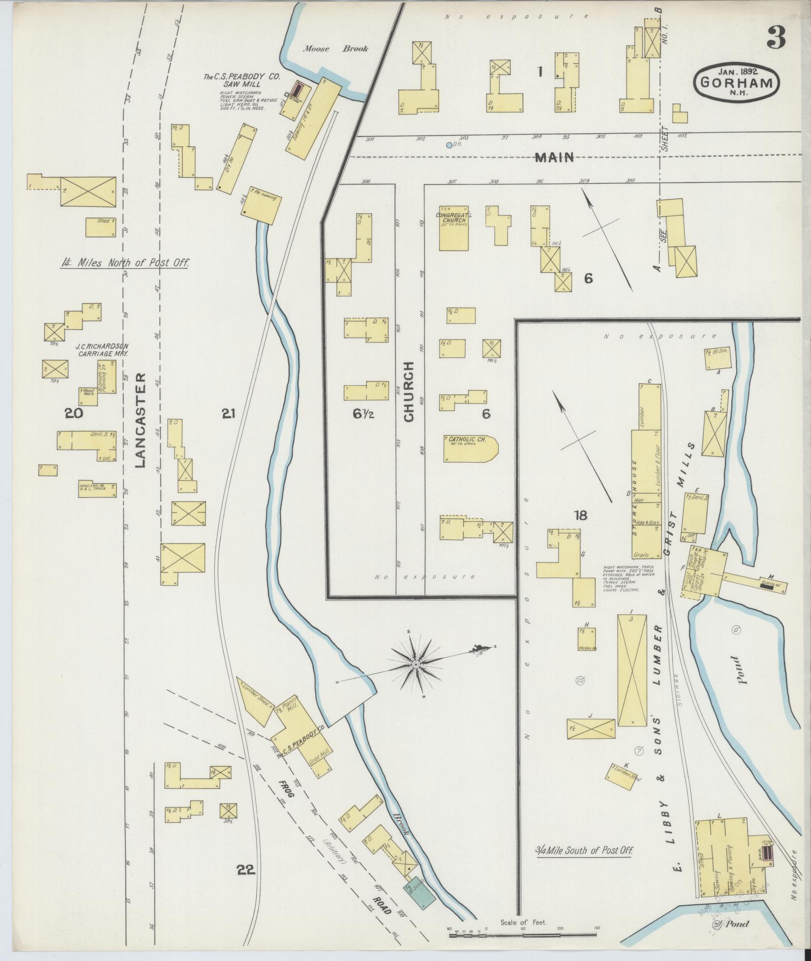 Sanborn Fire Insurance Map from Gorham, Coos County, New Hampshire (1892), Sheet #0003 - Complete Map Set gallery image, historic Sanborn map, vintage wall art, New Hampshire New Hampshire