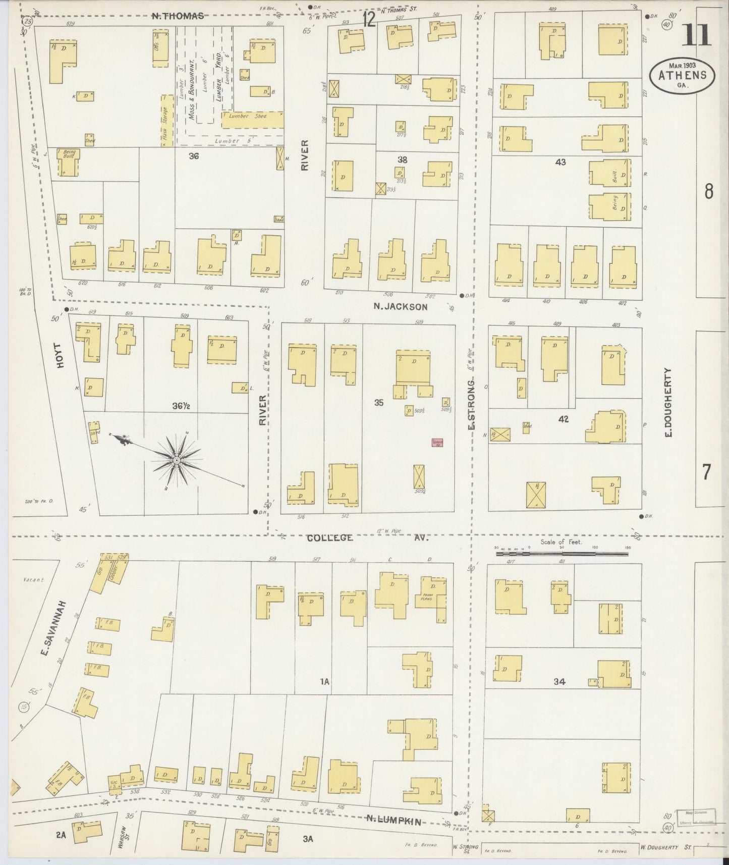 Sanborn Fire Insurance Map from Athens, Clarke County, Georgia (1903), Sheet #0011 - Complete Map Set gallery image, historic Sanborn map, vintage wall art, Georgia Georgia
