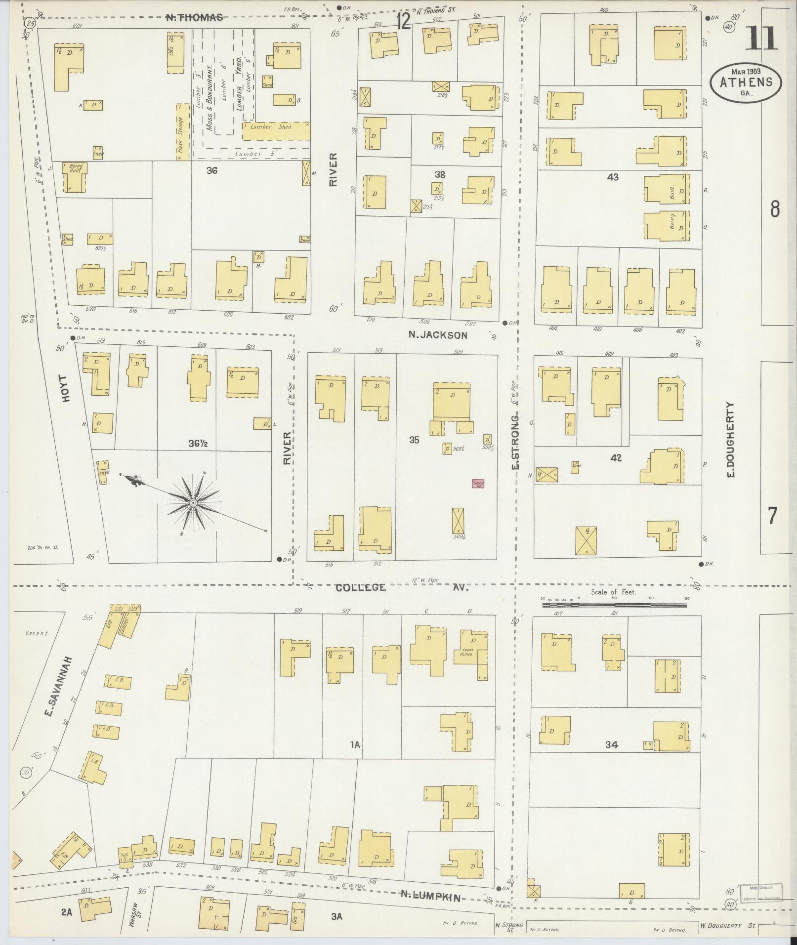 Sanborn Fire Insurance Map from Athens, Clarke County, Georgia (1903), Sheet #0011 - Complete Map Set gallery image, historic Sanborn map, vintage wall art, Georgia Georgia