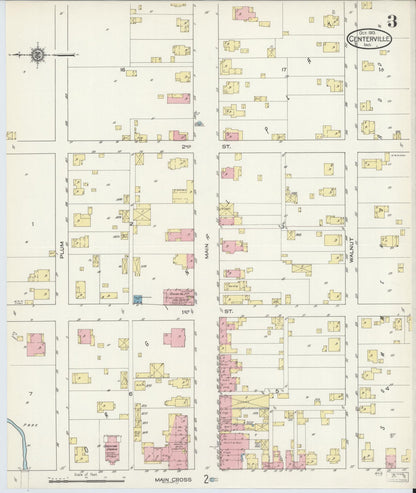 Sanborn Fire Insurance Map from Centerville, Wayne County, Indiana (1913), Sheet #0003 - Historic Sanborn Fire Insurance Map Print, vintage old map wall art, antique decor, genealogy gift, Indiana Indiana map