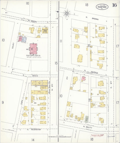 Sanborn Fire Insurance Map from Hanford, Kings County, California (1905), Sheet #0016 - Complete Map Set gallery image, historic Sanborn map, vintage wall art, California California