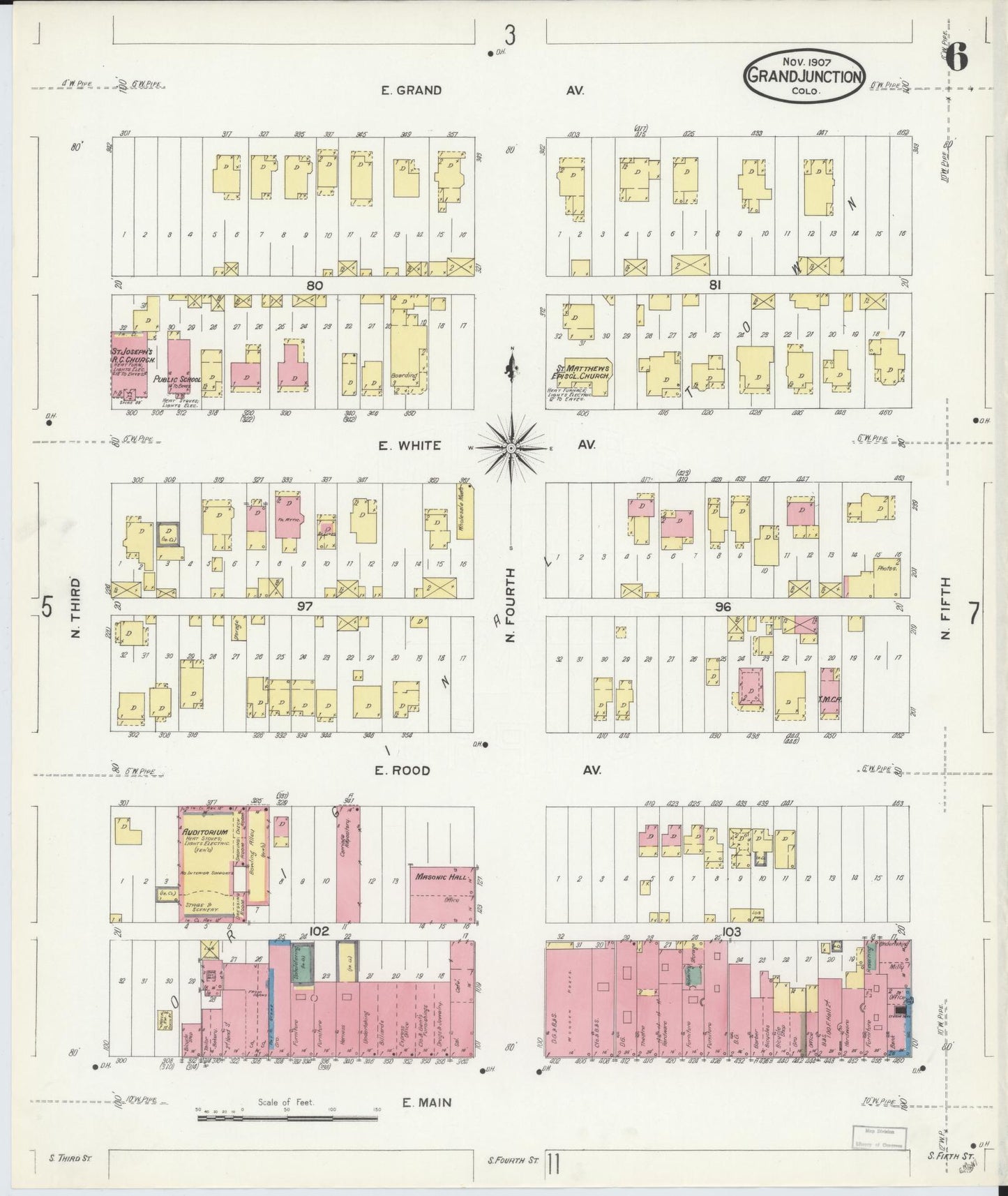 Sanborn Fire Insurance Map from Grand Junction, Mesa County, Colorado (1907), Sheet #0006 - Historic Sanborn Fire Insurance Map Print, vintage old map wall art, antique decor, genealogy gift, Colorado Colorado map