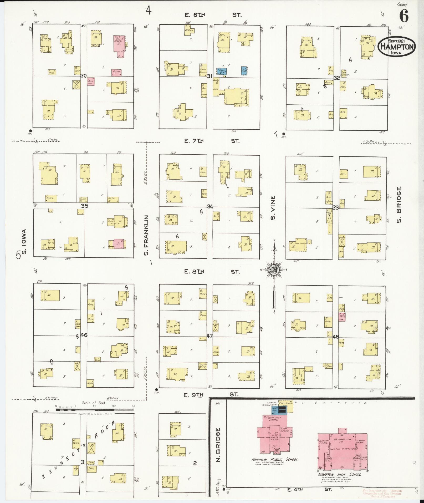Sanborn Fire Insurance Map from Hampton, Franklin County, Iowa (1921), Sheet #0006 - Historic Sanborn Fire Insurance Map Print, vintage old map wall art