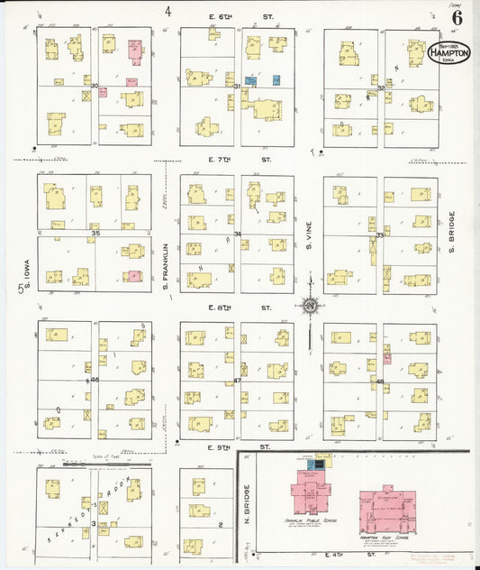 Sanborn Fire Insurance Map from Hampton, Franklin County, Iowa (1921), Sheet #0006 - Historic Sanborn Fire Insurance Map Print, vintage old map wall art