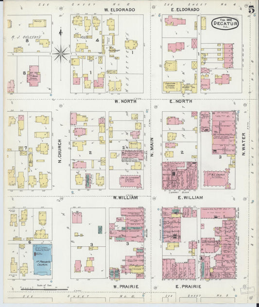 Sanborn Fire Insurance Map from Decatur, Macon County, Illinois (1892), Sheet #0005 - Historic Sanborn Fire Insurance Map Print, vintage old map wall art, antique decor, genealogy gift, Illinois Illinois map