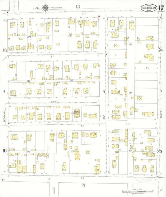 Sanborn Fire Insurance Map from Coeur D'alene, Kootenai County, Idaho (1921), Sheet #0017 - Historic Sanborn Fire Insurance Map Print, vintage old map wall art, antique decor, genealogy gift, Idaho Idaho map
