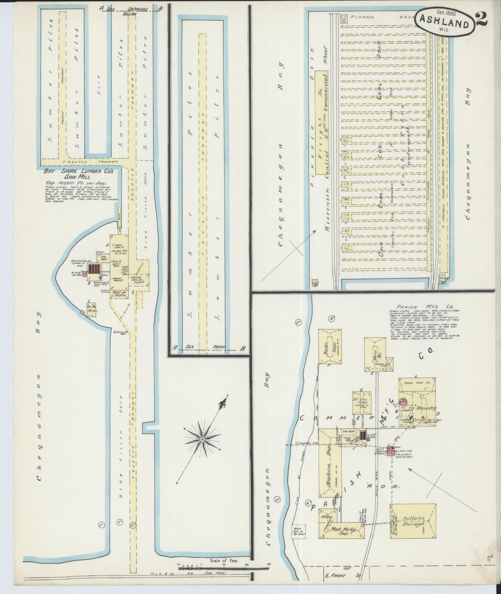 Sanborn Fire Insurance Map from Ashland, Ashland County, Wisconsin (1890), Sheet #0002 - Historic Sanborn Fire Insurance Map Print, vintage old map wall art, antique decor, genealogy gift, Wisconsin Wisconsin map
