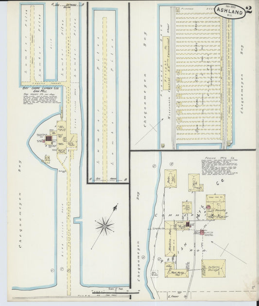 Sanborn Fire Insurance Map from Ashland, Ashland County, Wisconsin (1890), Sheet #0002 - Historic Sanborn Fire Insurance Map Print, vintage old map wall art, antique decor, genealogy gift, Wisconsin Wisconsin map