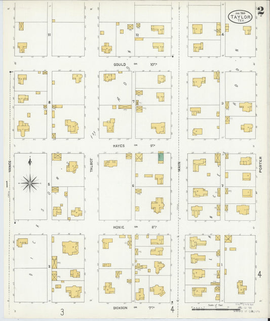 Sanborn Fire Insurance Map from Taylor, Williamson County, Texas (1904), Sheet #0002 - Historic Sanborn Fire Insurance Map Print, vintage old map wall art, antique decor, genealogy gift, Texas Texas map