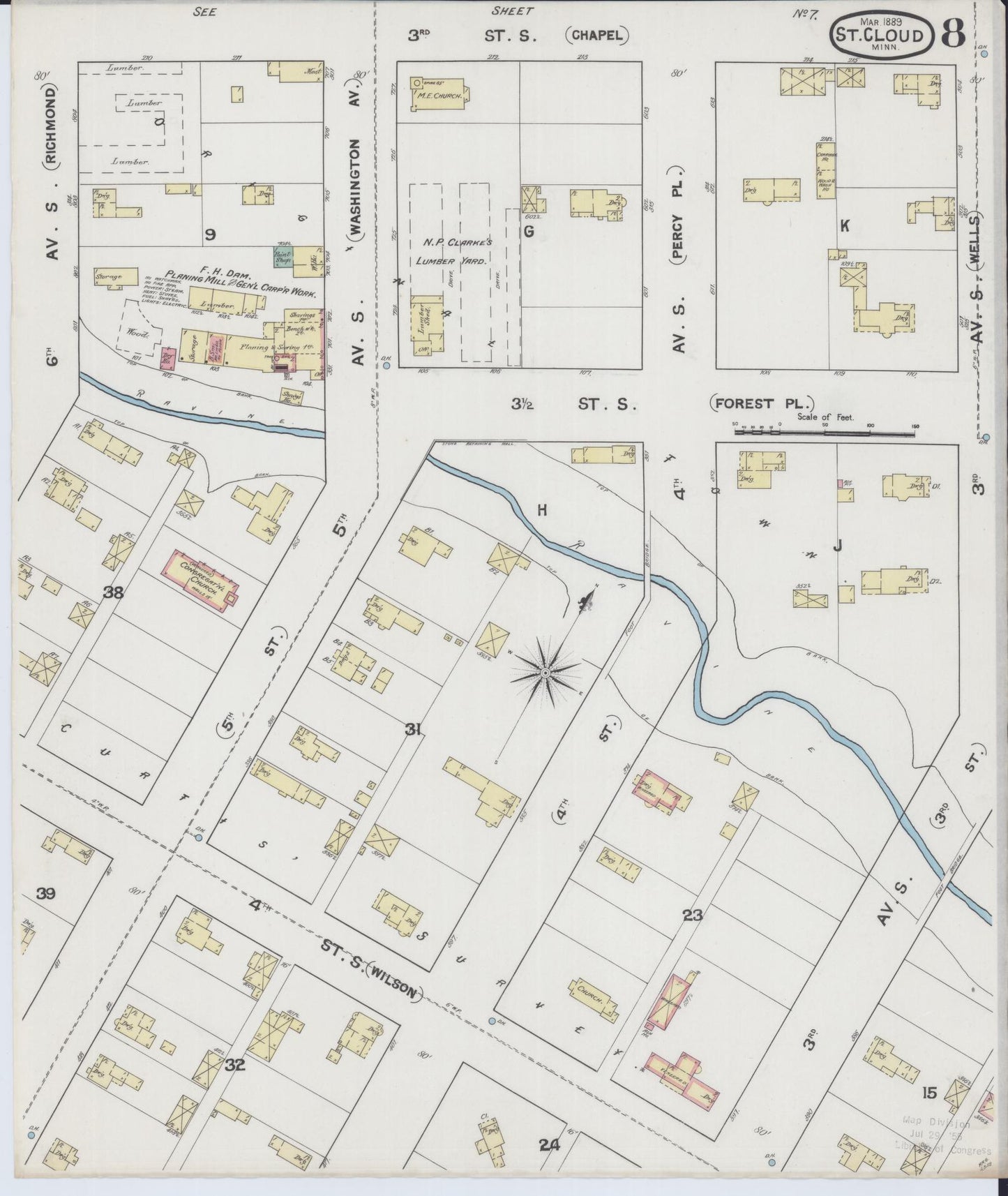 Sanborn Fire Insurance Map from Saint Cloud, Stearns, Benton, and Sherburne Counties, Minnesota (1889), Sheet #0008 - Complete Map Set gallery image, historic Sanborn map, vintage wall art, Minnesota Minnesota