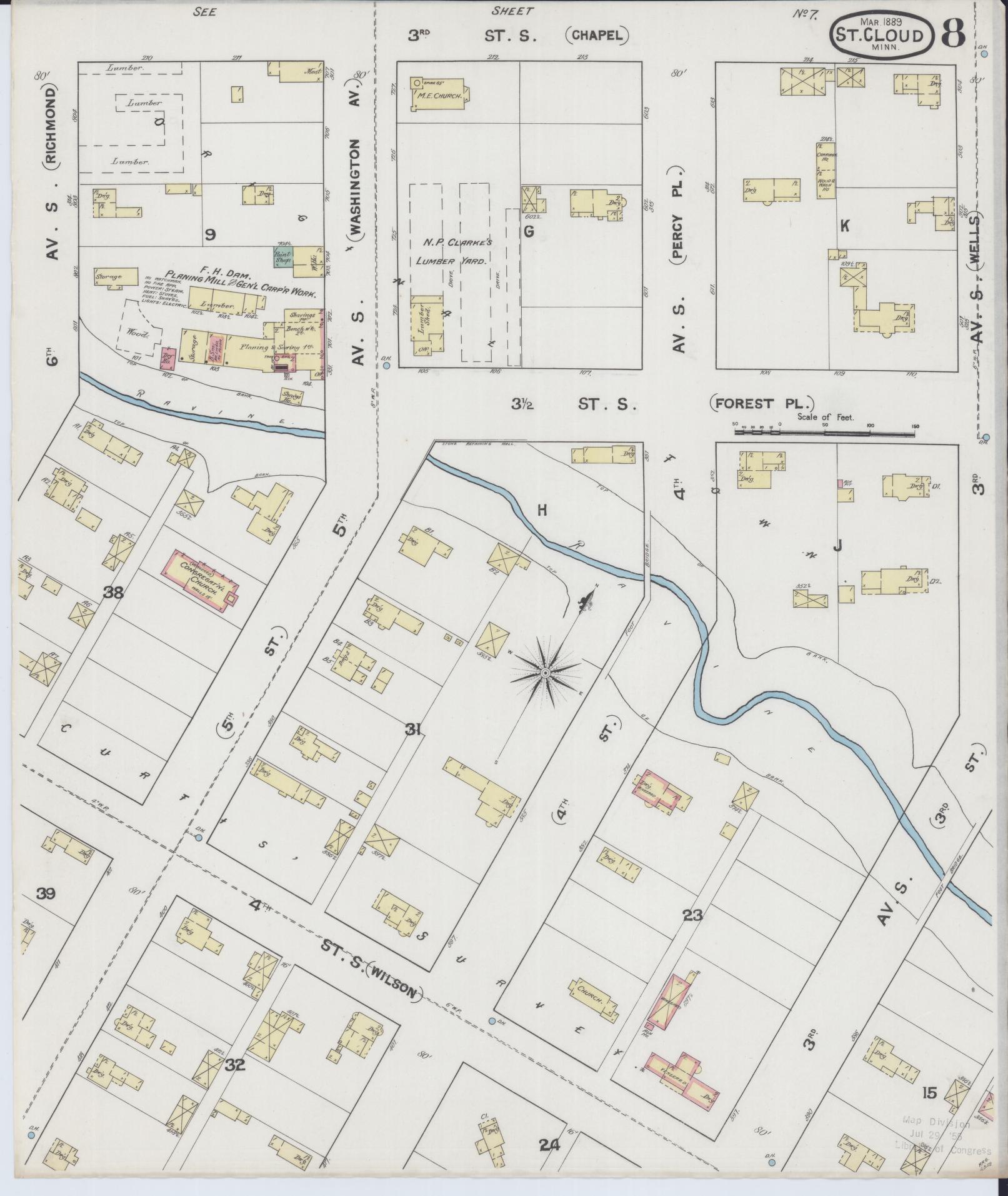 Sanborn Fire Insurance Map from Saint Cloud, Stearns, Benton, and Sherburne Counties, Minnesota (1889), Sheet #0008 - Complete Map Set gallery image, historic Sanborn map, vintage wall art, Minnesota Minnesota