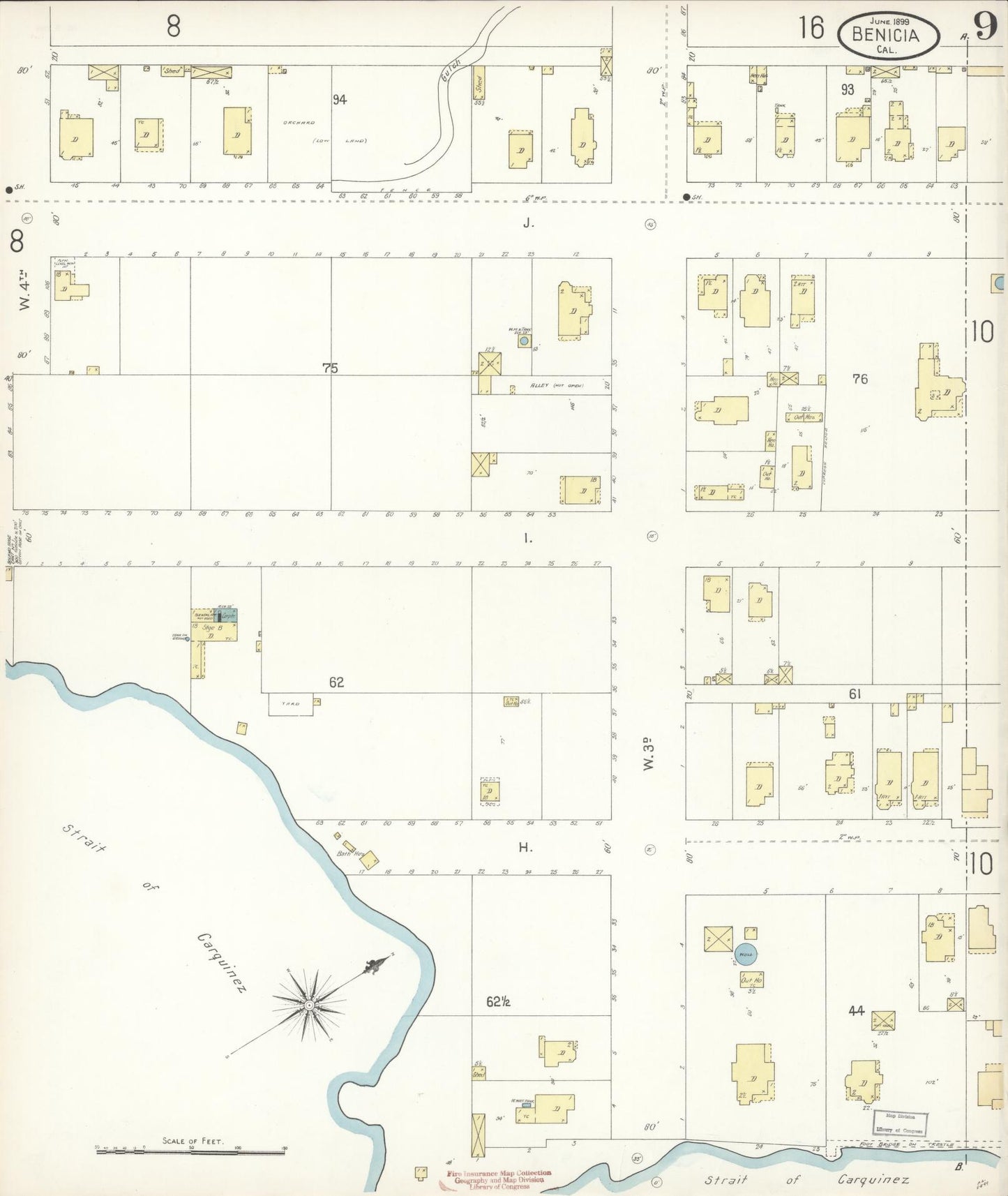 Sanborn Fire Insurance Map from Benicia, Solano County, California (1899), Sheet #0009 - Historic Sanborn Fire Insurance Map Print, vintage old map wall art, antique decor, genealogy gift, California California map
