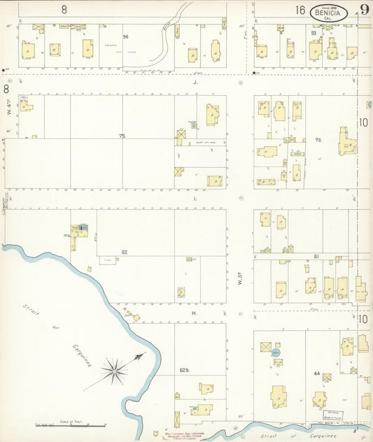 Sanborn Fire Insurance Map from Benicia, Solano County, California (1899), Sheet #0009 - Historic Sanborn Fire Insurance Map Print, vintage old map wall art, antique decor, genealogy gift, California California map