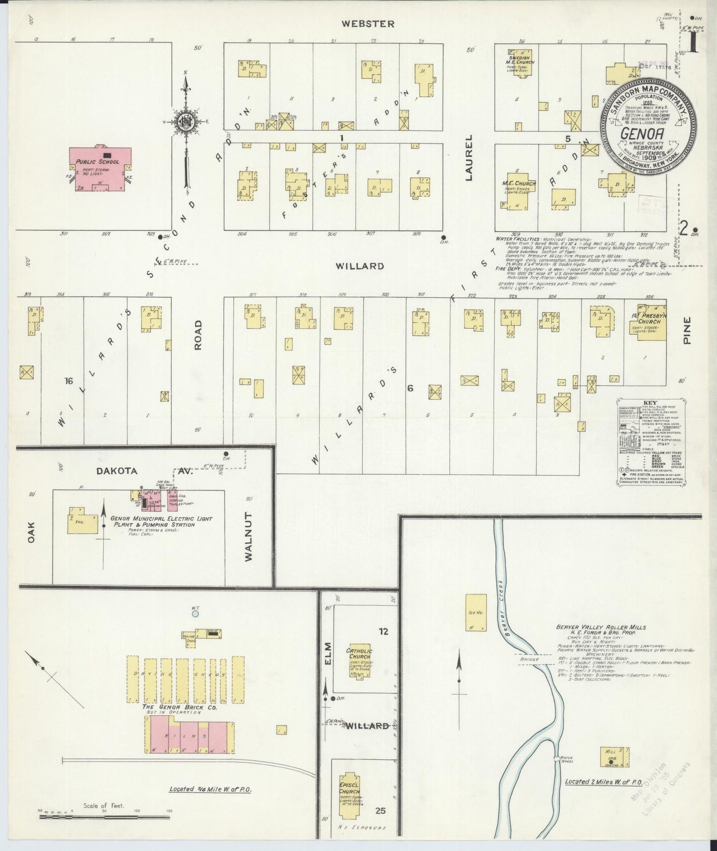 Sanborn Fire Insurance Map from Genoa, Nance County, Nebraska (1909), Sheet #0001 - Complete Map Set gallery image, historic Sanborn map, vintage wall art, Nebraska Nebraska