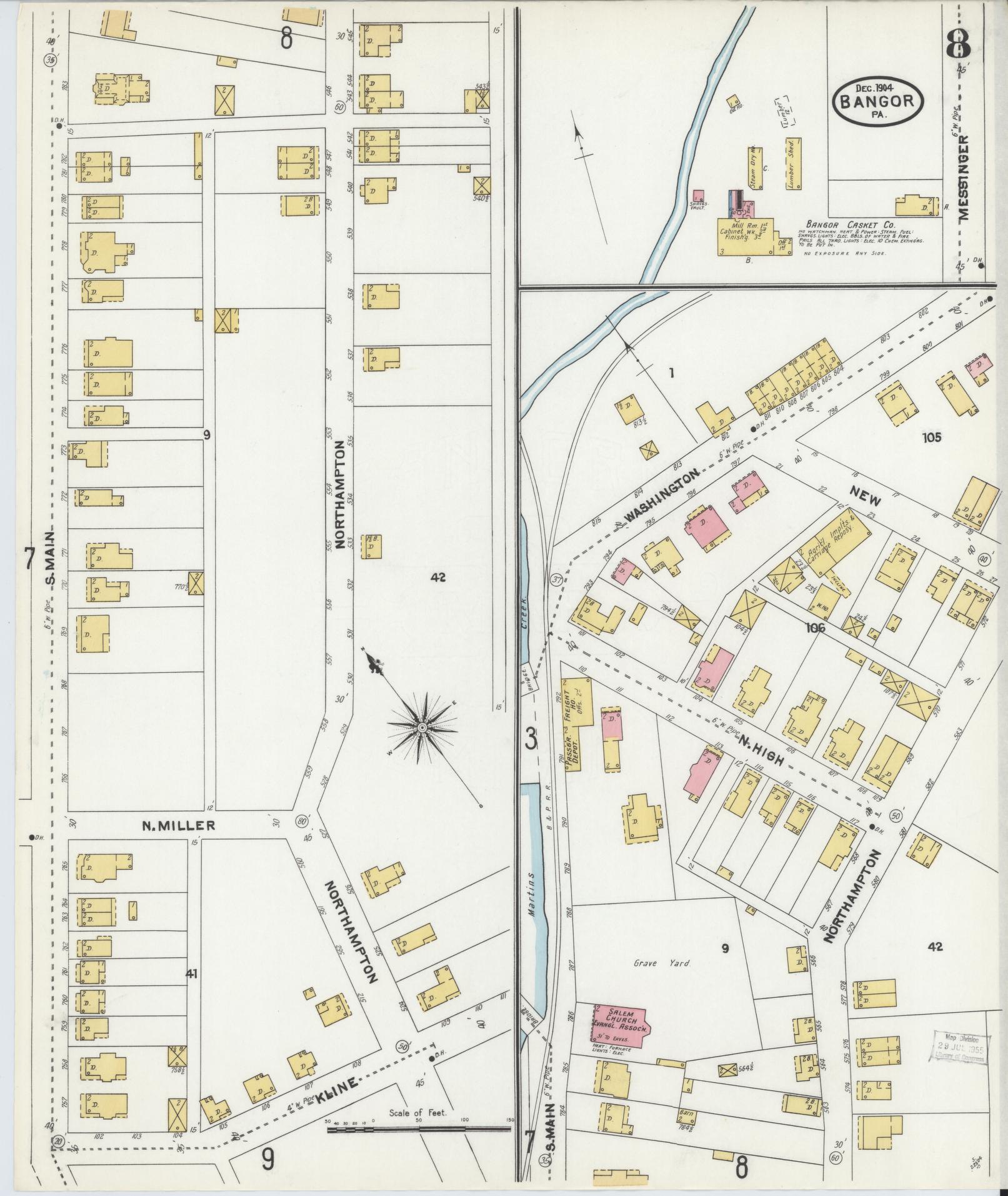 Sanborn Fire Insurance Map from Bangor, Northampton County, Pennsylvania (1904), Sheet #0008 - Historic Sanborn Fire Insurance Map Print, vintage old map wall art, antique decor, genealogy gift, Pennsylvania Pennsylvania map